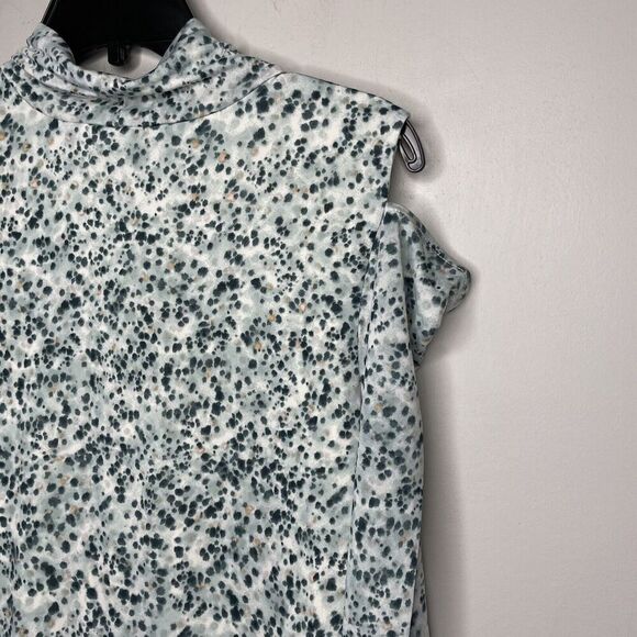 ELOQUII Dress Womens 16 Slash Shoulder Midi NEW Green Dot Print Long Sleeve - Picture 12 of 15